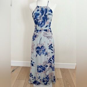 Lulu's White and Blue Halter Maxi Sundress